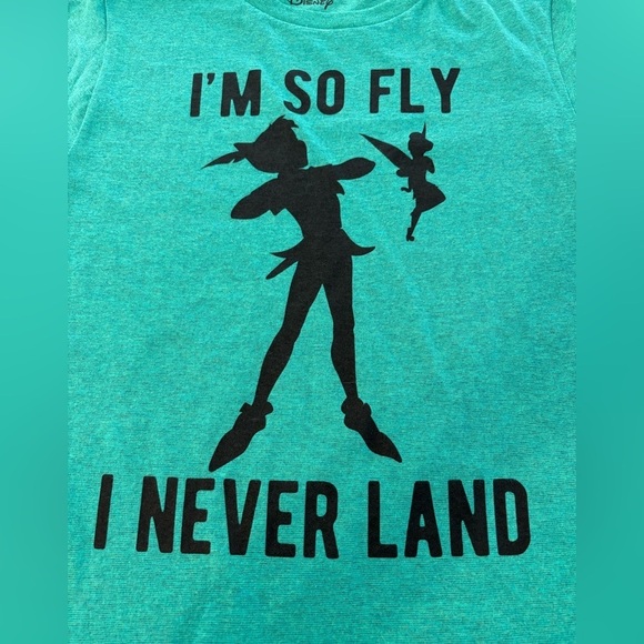 Teal Disney Peter Pan "I'm So Fly I Never Land" T-Shirt - Size Small - Picture 6 of 6